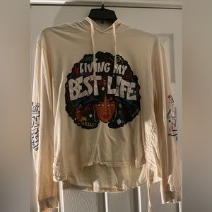 Tan On Fire Graphic Hoodie with Drawstring Sides